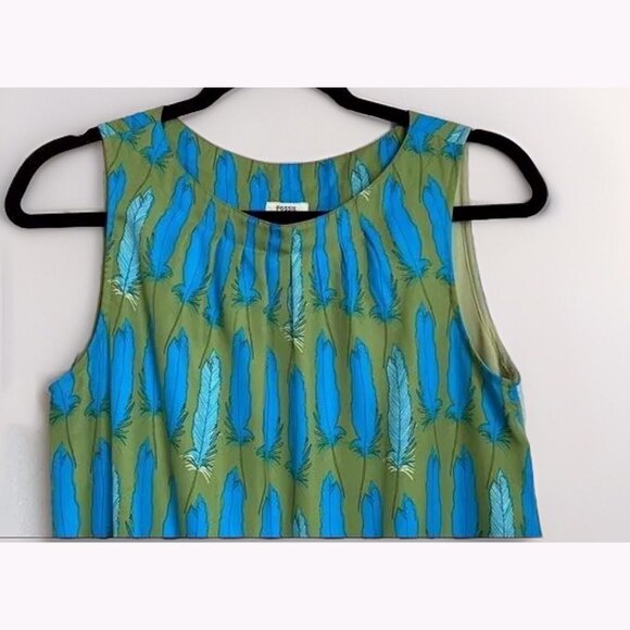 Fossil Sleeveless Dress Size Small Chiffon Blue Feather Beach Tropical Vacation - Picture 6 of 13